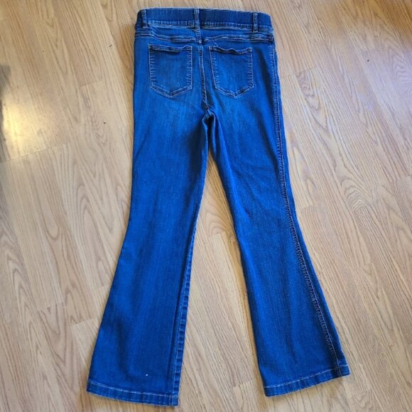 SPANX FLARE JEANS HIGH RISE WAIST PULL ON STRETCH DENIM MEDIUM-DARK WASH sz L - Picture 4 of 6